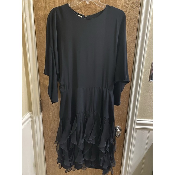 Vintage Spenser Jeremy Dress Dolman Sleeve Skirt Fully Lined Ruffles Sz 14 Zip - Picture 1 of 9